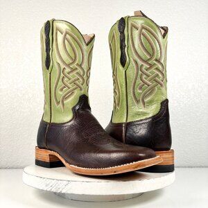 Capitan Mens Cowboy Boots CISCO Brown Green Leather Western Square Toe 9.5D